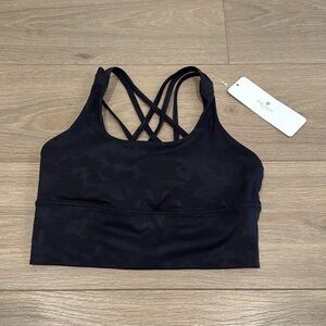 CRZ YOGA Black Gray Camouflage Longline Yoga Sports Bra Active Workout Size S